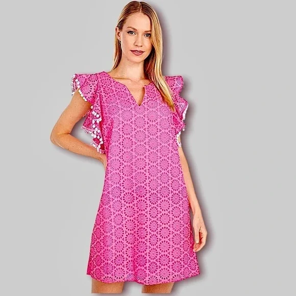 LILLY PULITZER XXS dress Astara in Prosecco Pink Neon Geo Eyelet - Picture 3 of 16